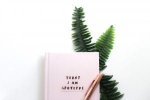 Picture of a pink notebook with the words "Today I am Grateful" on the cover