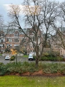 Photo of the Communications building at the University of Washington from Miller Hall 